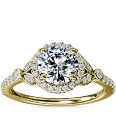 Petite Pavé Leaf Halo Diamond Engagement Ring in 14k Yellow Gold (0.23 ct. tw.)